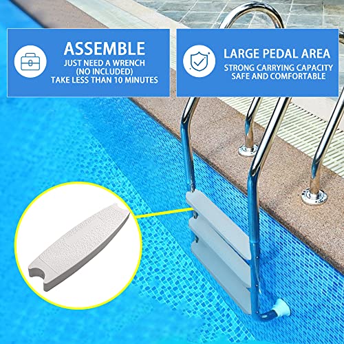 3-Pack 18" Universal Pool Ladder Steps Replacement,Heavy-Duty Molded Plastic Swimming Pool Ladder Rung Step With 6Pcs Stainless Steel Bolts,Fit For Most Above-Ground And In-Ground Pools,White #TOP4