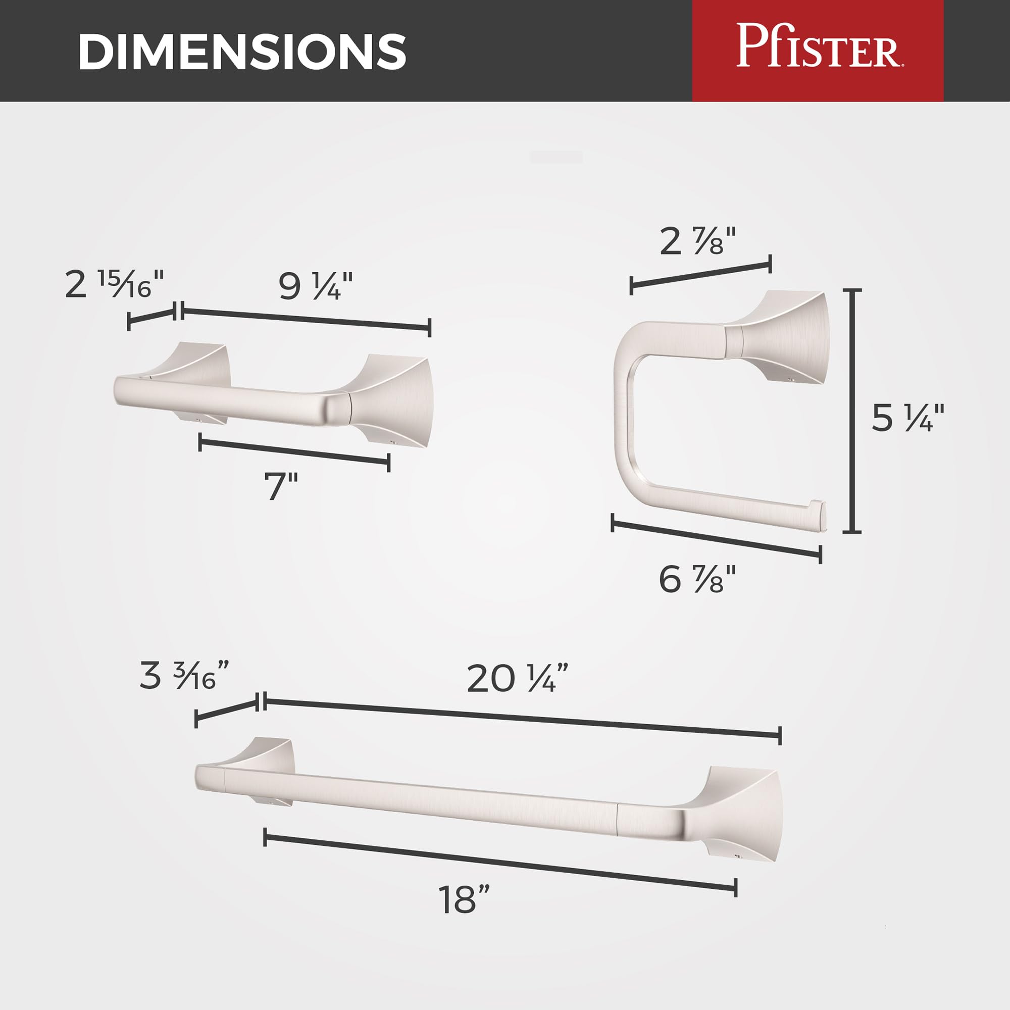 Pfister Bruxie BTBBIE3GS - Juego de accesorios de baño de 3 piezas con toallero, anillo de toalla y soporte para papel higiénico, montaje en pared, acabado de níquel cepillado de defensa contra puntos