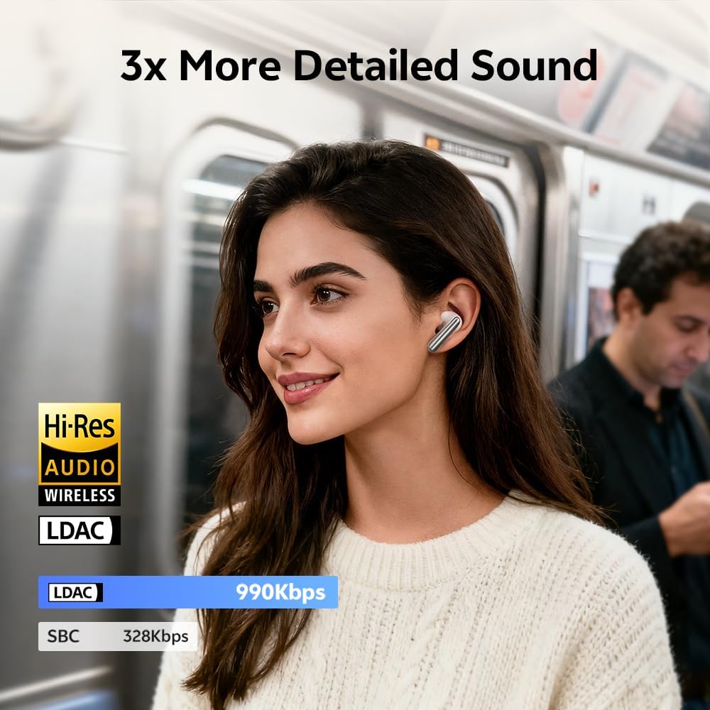 QCY MeloBuds N60 Active Noise Cancelling Wireless Earbuds, 56dB ANC Ear Buds with 6-Mic Wireless LDAC Hi-Res, Dual Drivers, Fast Charging 45H Playtime, Adaptive EQ, IPX5 Waterproof, Bluetooth 6.0