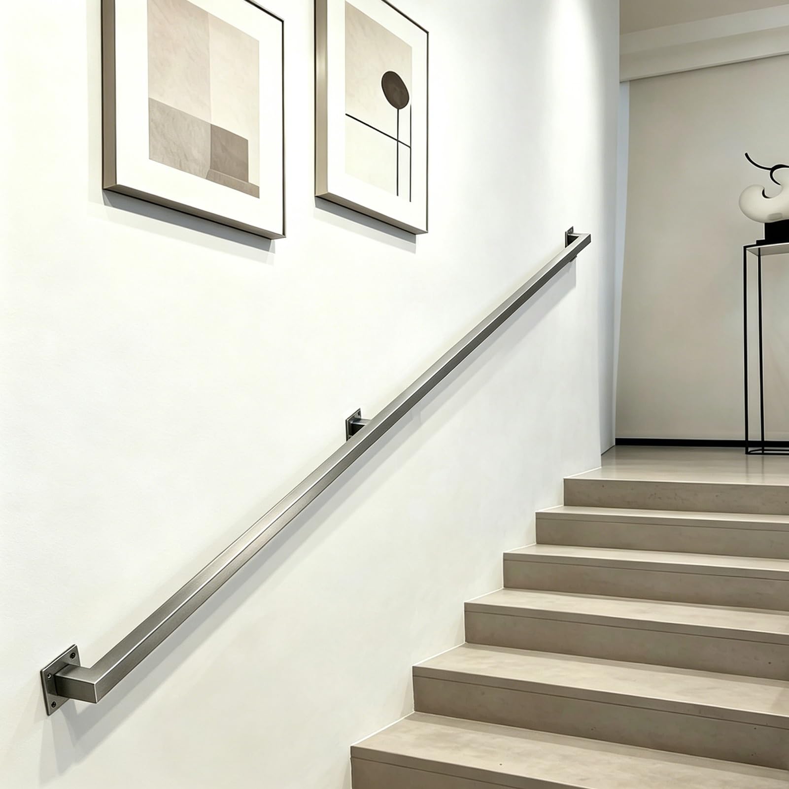 Hamankim One Color 30Cm-600Cm Stainless Steel Handrail, Square Pipe Support Bar Wall Railings With Brackets, Sturdy Non-Slip Guardrail Hand Rails For Loft Porch Garage Deck(19Ft/5.7M)