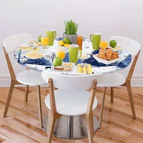 Vista 53 de Pardick Mantel redondo elástico con diseño de hojas de otoño, mantel redondo ajustable de 36 a 42 pulgadas, mantel circular impermeable, lavable