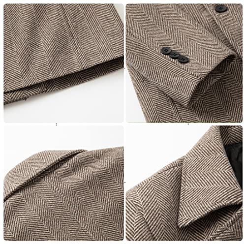 Image of Mens Woolen Trench Coat Pea Coat Double Breasted Regular Fit Wool Blend coat Business Overcoat