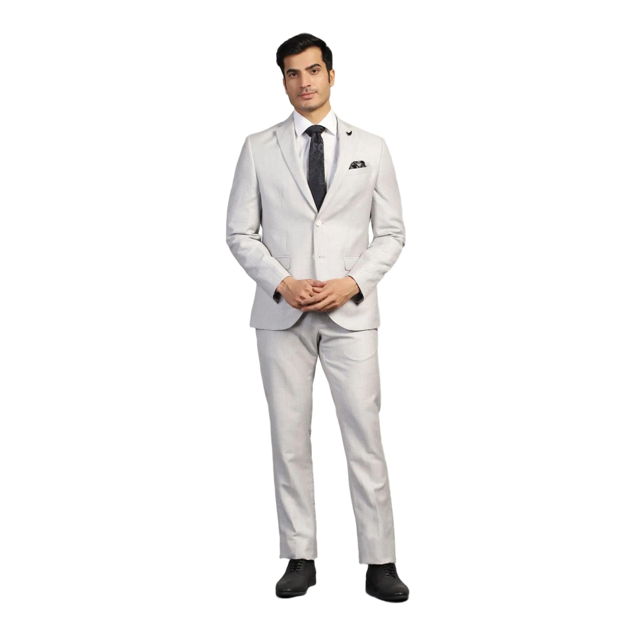 Men Solid Slim Fit Blue Suit-image-14