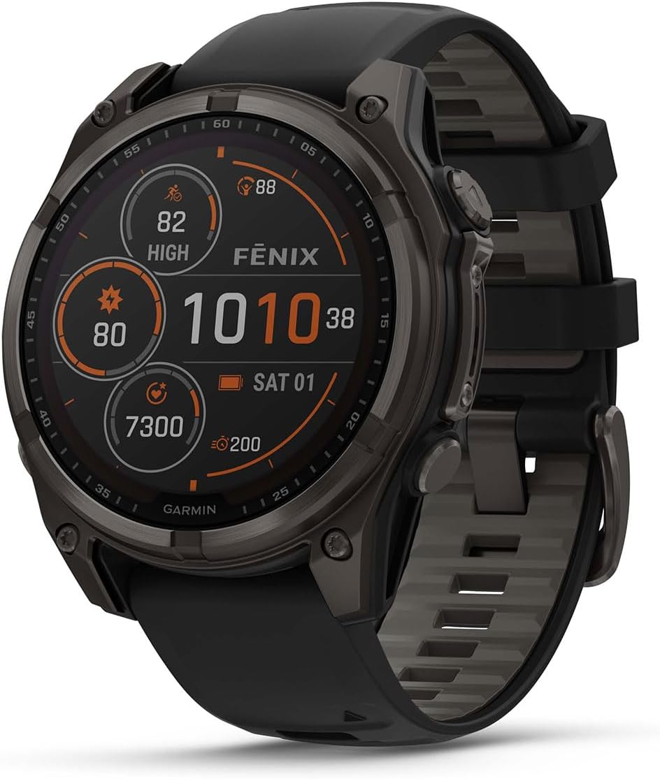 PlayBetter Garmin Fenix 8 Solar Sapphire (47mm, Carbon Gray DLC Titanium) Multisport GPS Smartwatch Bundle - 1.4” Touchscreen, Built-in LED Flashlight Portable Charger & Screen Protectors