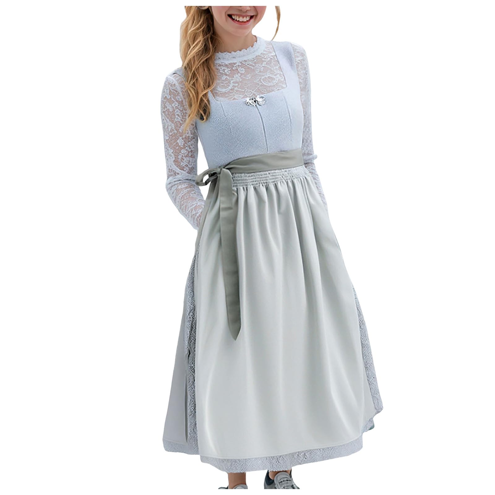 Generisch Damen Dirndlkleid Midi Trachtenkleid 2 3 Teilig Komplettset mit Spitze Dirndlbluse Dirndlschürze klassisch elegant Baumwolle bequem für Oktoberfest Karneval Volksfeste Größe 34 bis 54