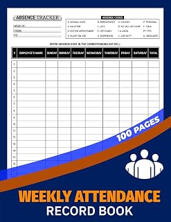 Weekly Attendance Record Book: Employee Absence Logbook for Teachers, HR, Schools, and Business Staff | Document PTO, Sick Leave, Vacation & No-Shows | 100 Pages