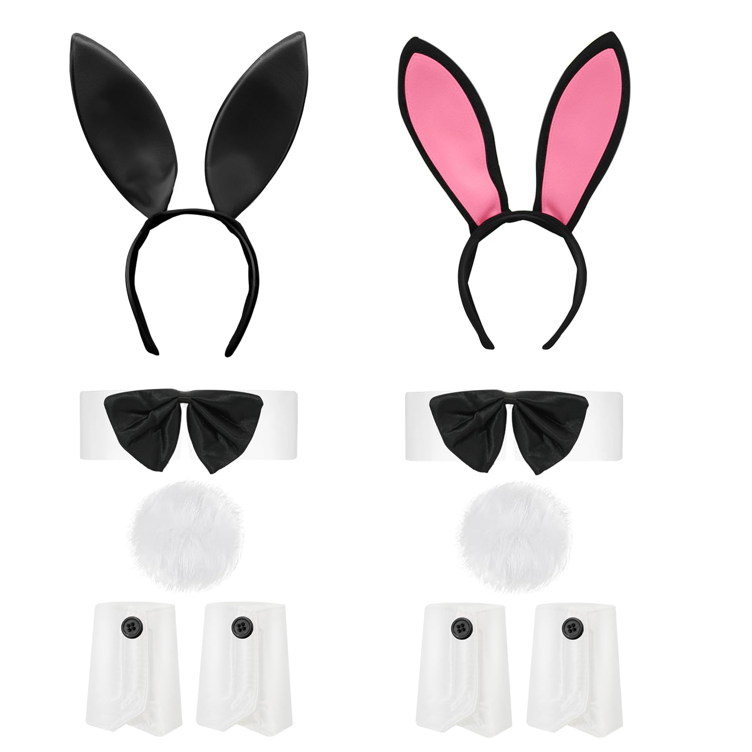 2PACK Bunny Costume Accessories Rabbit Ears Tail Collar Bow Tie Cuffs for Adult Women Men Easter Halloween Party