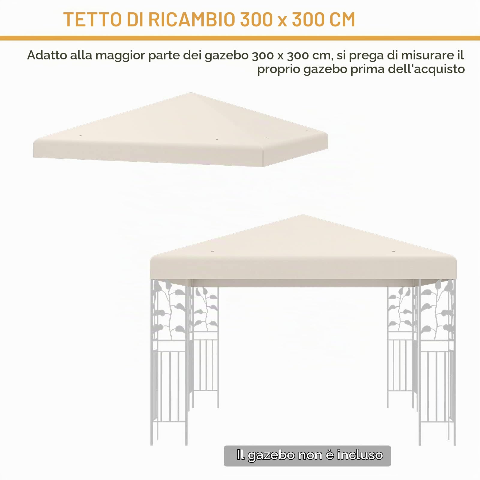 FANTASK Rivestimento di ricambio con chiusure in velcro, tetto di ricambio per gazebo da giardino, 3 x 3 m