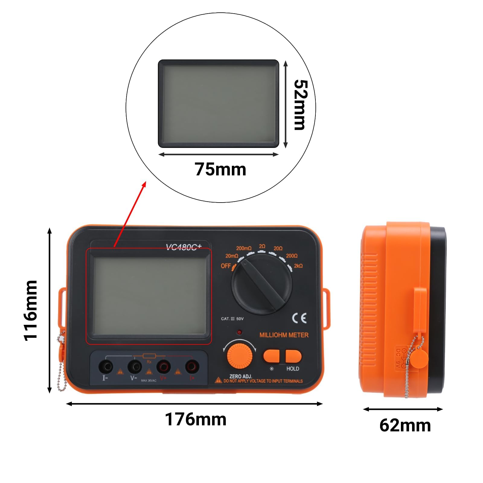 Mégohmmètre VC480C Milliohmmètre Numérique 0,01 MΩ-2 KΩ Milliohmmètre à 6 Vitesses Mesure à 4 Fils Testeur de Faible Résistance CC