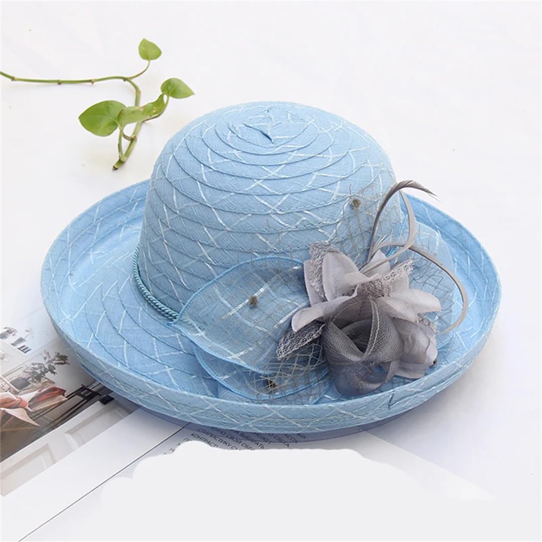 Yeuyyben Cappello da donna estivo elegante cappello da sole con fiore Fedora cappello da festa matrimonio chiesa cappelli cloche cappello a tesa larga spiaggia Cap