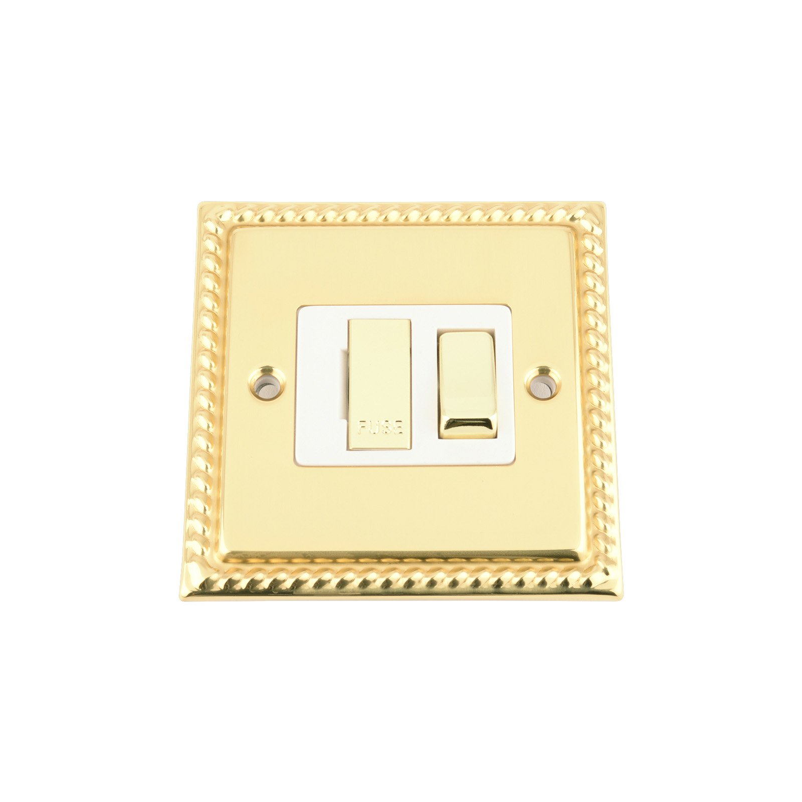 A5 Products White Switched Fused Spur Switch 13 Amp - Polished Brass - Georgian - Metal Rocker Switch
