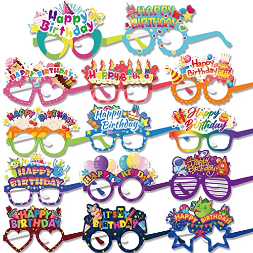DPKOW 28 peças papel óculos de festa de aniversário, divertidos aniversário foto Props acessórios, coloridos feliz aniversário óculos para crianças adultos festa favorece artigos