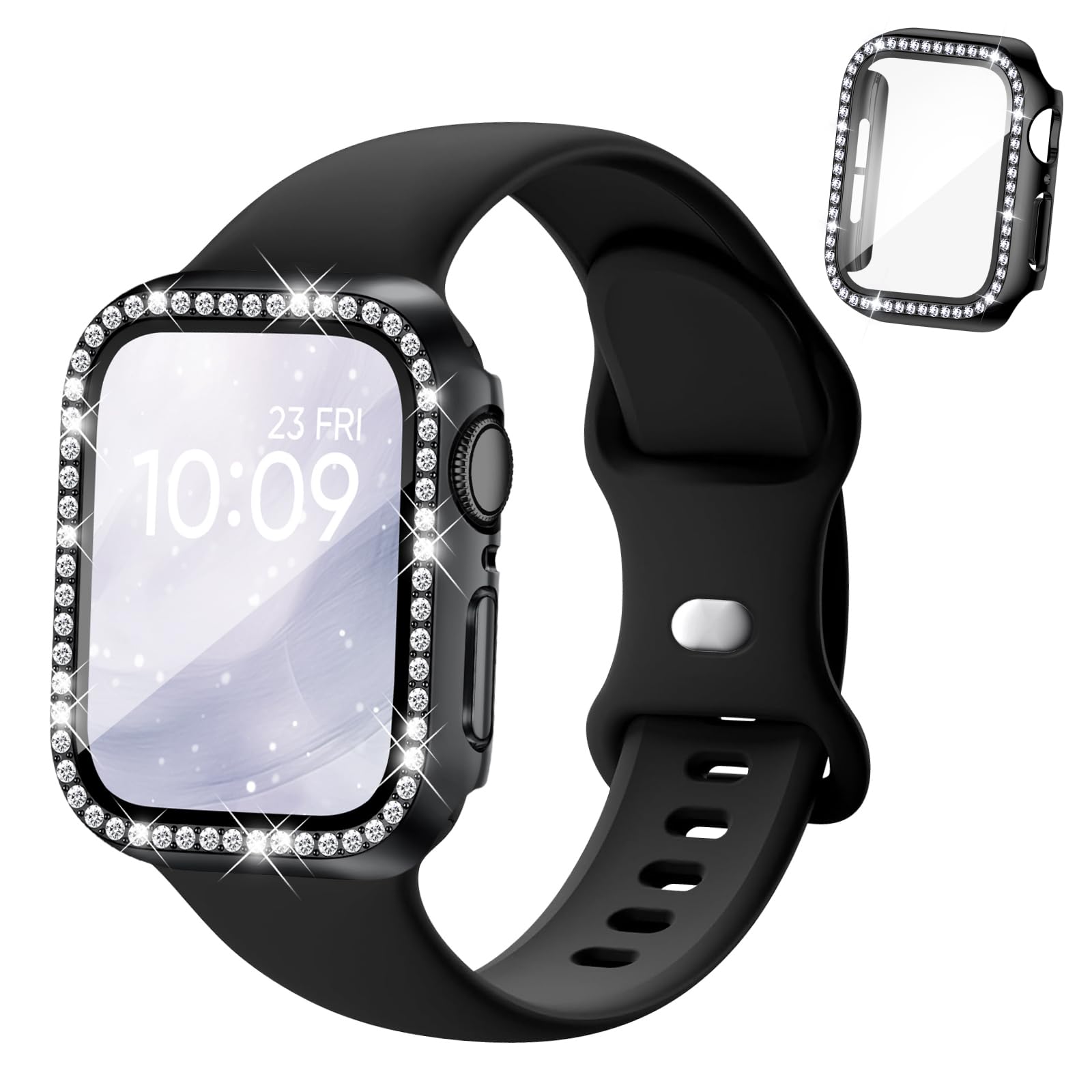 Silicone Band and Case Compatible with Apple Watch Bands for Women 40mm 44mm 41mm 45mm 42mm 46mm, Sport Strap with Bling Diamond Screen Protector Cover for iWatch Series 11/SE3/10/9/8/7/6/5/4 — view 8