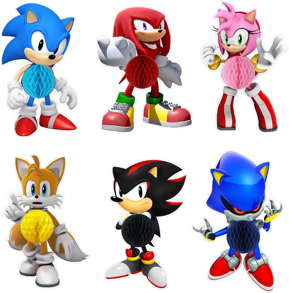 Sonic Honeycomb Centerpieces Table Topper - 6PCS The Hedgehog Themed Party Supplies - Double Sided Photo Booth Props Table Decoration