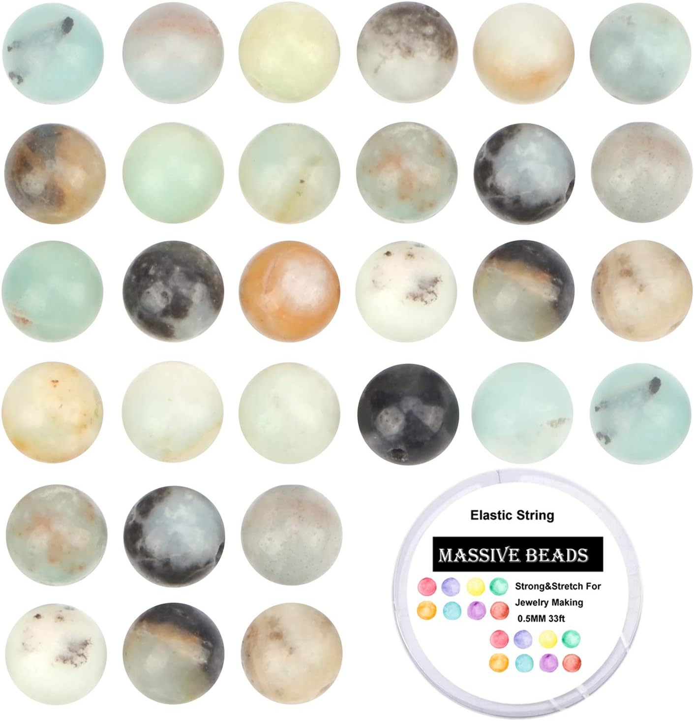 100Pcs Natural Crystal Beads Stone Gemstone Round Loose Energy Healing Beads with Free Crystal Stretch Cord for Jewelry Making (Multi-Color Amazonite, 8MM) - Image 6