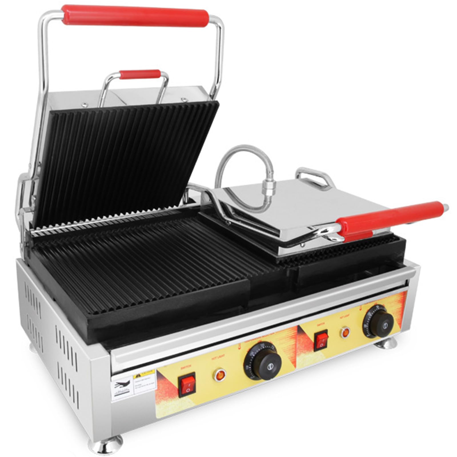 Panini Press Sandwich Maker, Grill Elettrico 3800W con Doppie Piastre Antiaderenti, Indicatori Luminosi, Controllo Temperatura Indipendente, Tostadora De Pan in Acciaio Inossidabile