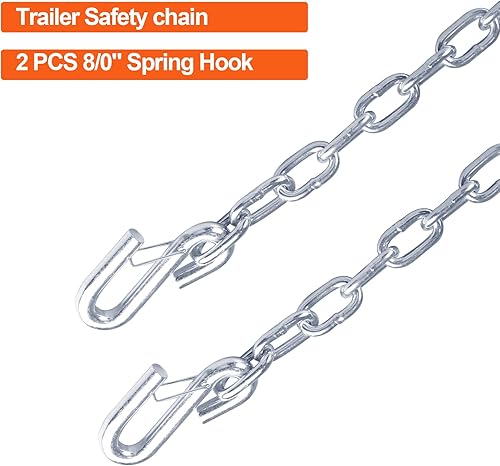 Miniatura 10 de TeukRiGa Cadena de seguridad de acero grado 30 de 516 x 27 pulgadas con ganchos de clip de resorte, 7000 libras, 2 unidades (516 x 27 pulgadas)