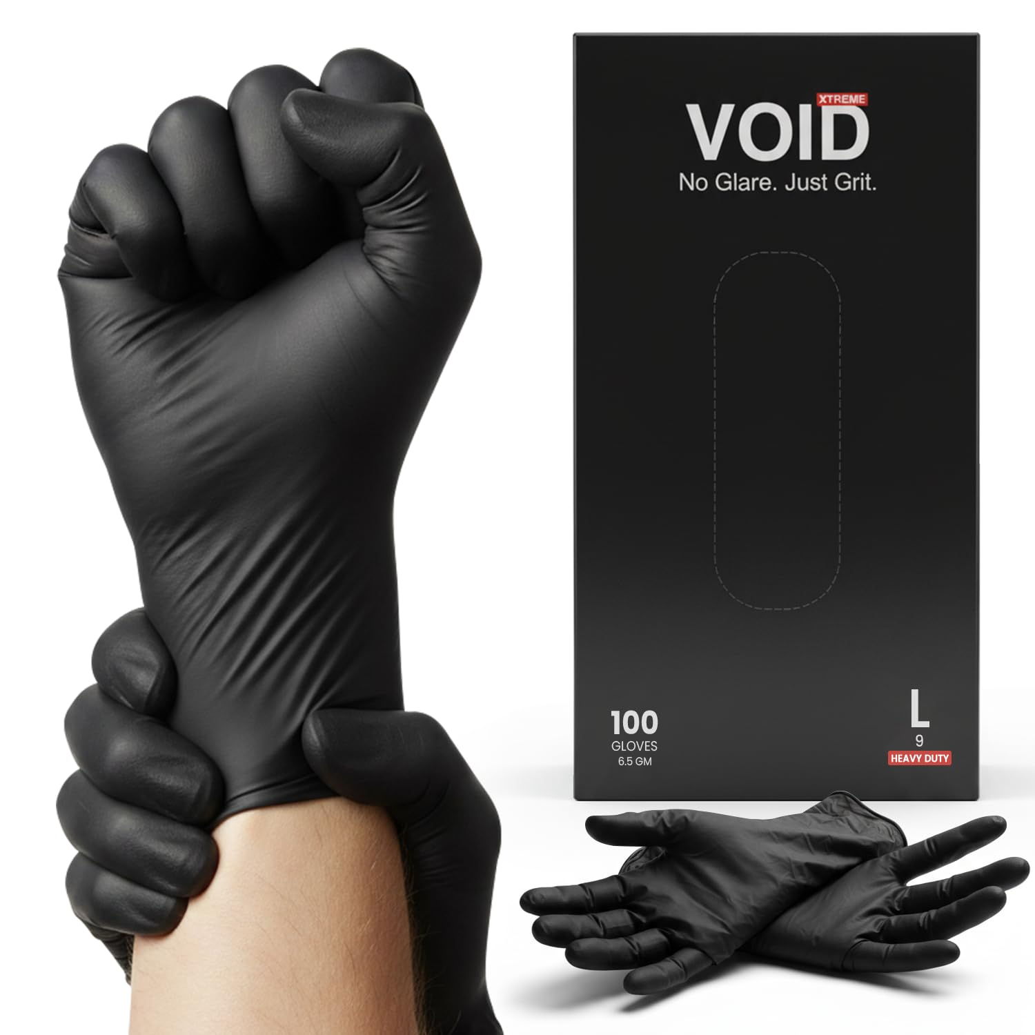 Black Nitrile Disposable Gloves, VOID-XTREME Premium Gloves for Cleaning, Powder-Free Food Safe Heavy-Duty Mechanical Work Gloves. (1000, VOID-XTREME, M)