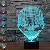 3D Alien Illusion LED Night Light,WONFAST 7 Colors Gradual Changing Optical Illusion Acrylic Lamp USB Touch Bedside Table Lamp for Holiday Gifts or Home Decorations