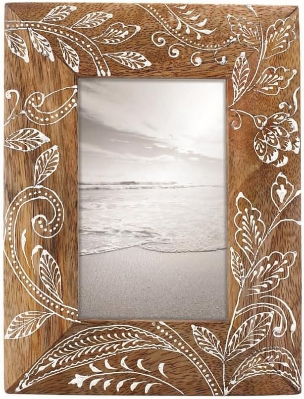 Foreside Home & Garden Natural Wood 4 x 6 inch Floral Pattern Decorative Wood Picture Frame