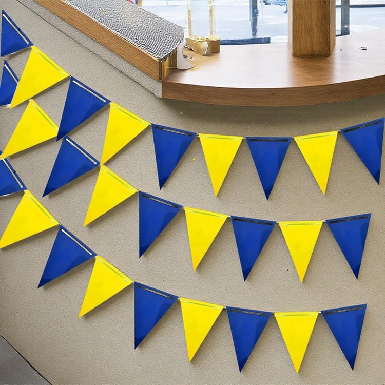 Navy Blue and Yellow Pennant Banner - Heavy Duty Triangle Flag Garland for Maritime Parties, Graduation Decor, Indoor Outdoor Nautical Theme Decoration (36pc Set) - Image 2