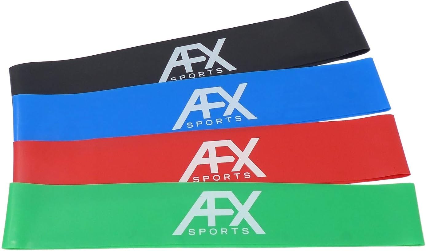 AFX Sports Resistance Exercise Loop Bands - Pack of 4 - Fitness - Stretching - Yoga - Training - Rehab - Mobility Bands for Men and Women
