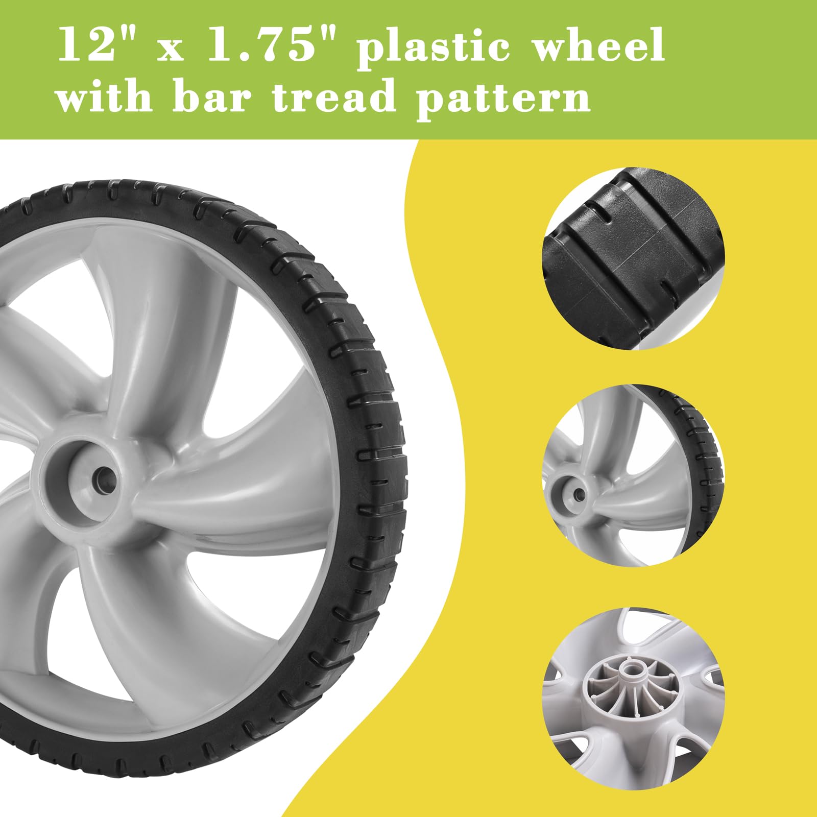 Parts Camp Cerchi per tosaerba Arnold 490-324-0002 - Ruota posteriore da 12 cm x 4,4 cm, in plastica, confezione da 2