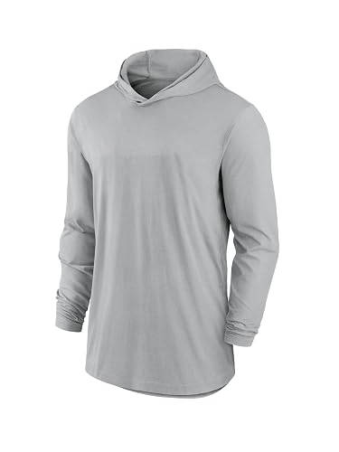Men's Hooded UPF 50+ Sun Protection T Shirts Long Sleeve Athletic Fishing Shirts Rash Guards - L - Grey