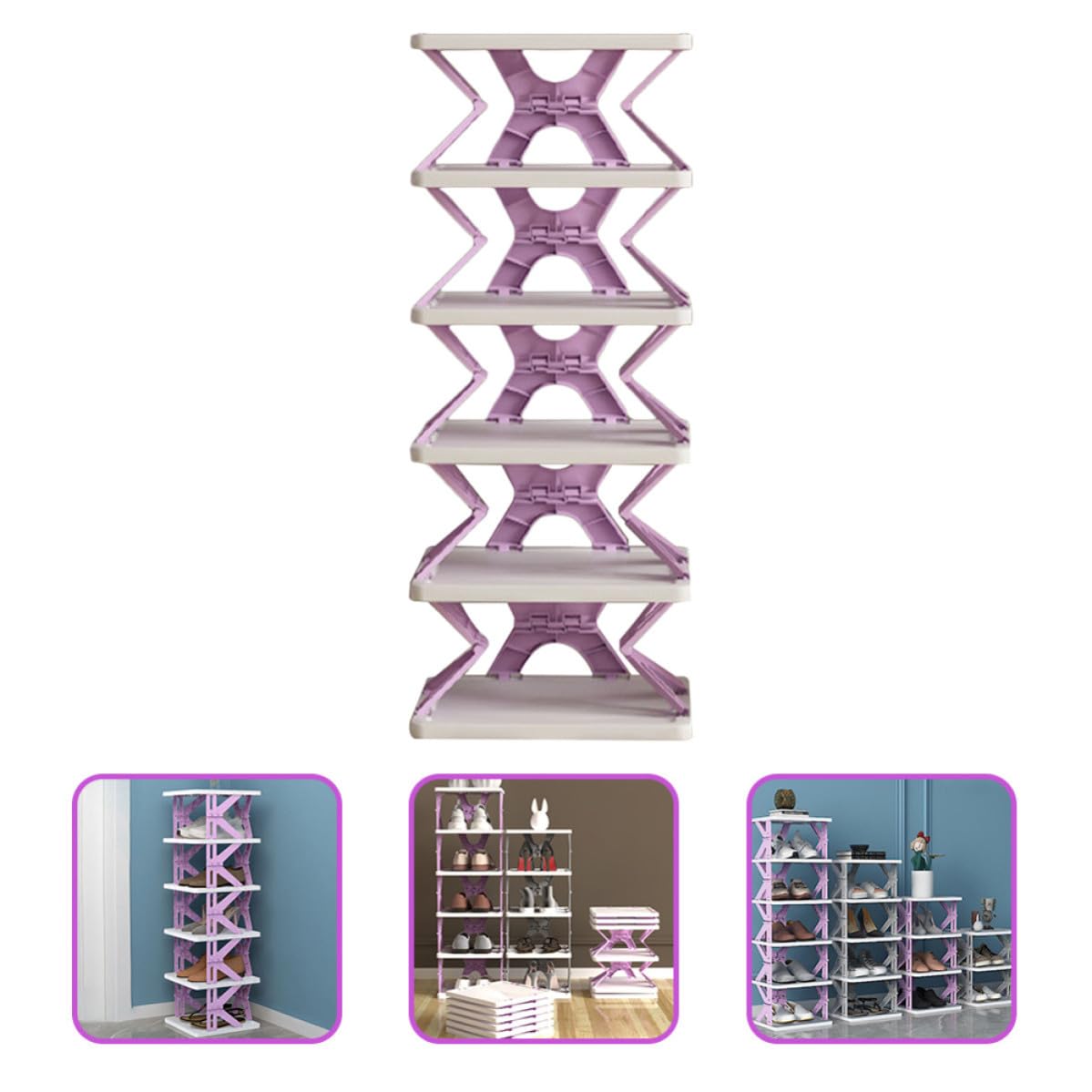 BESTYASH Zapatero y Textura Antideslizante Plegable de Plástico Diseño Multicapa Púrpura para Almacenamiento en Habitaciones y Baños