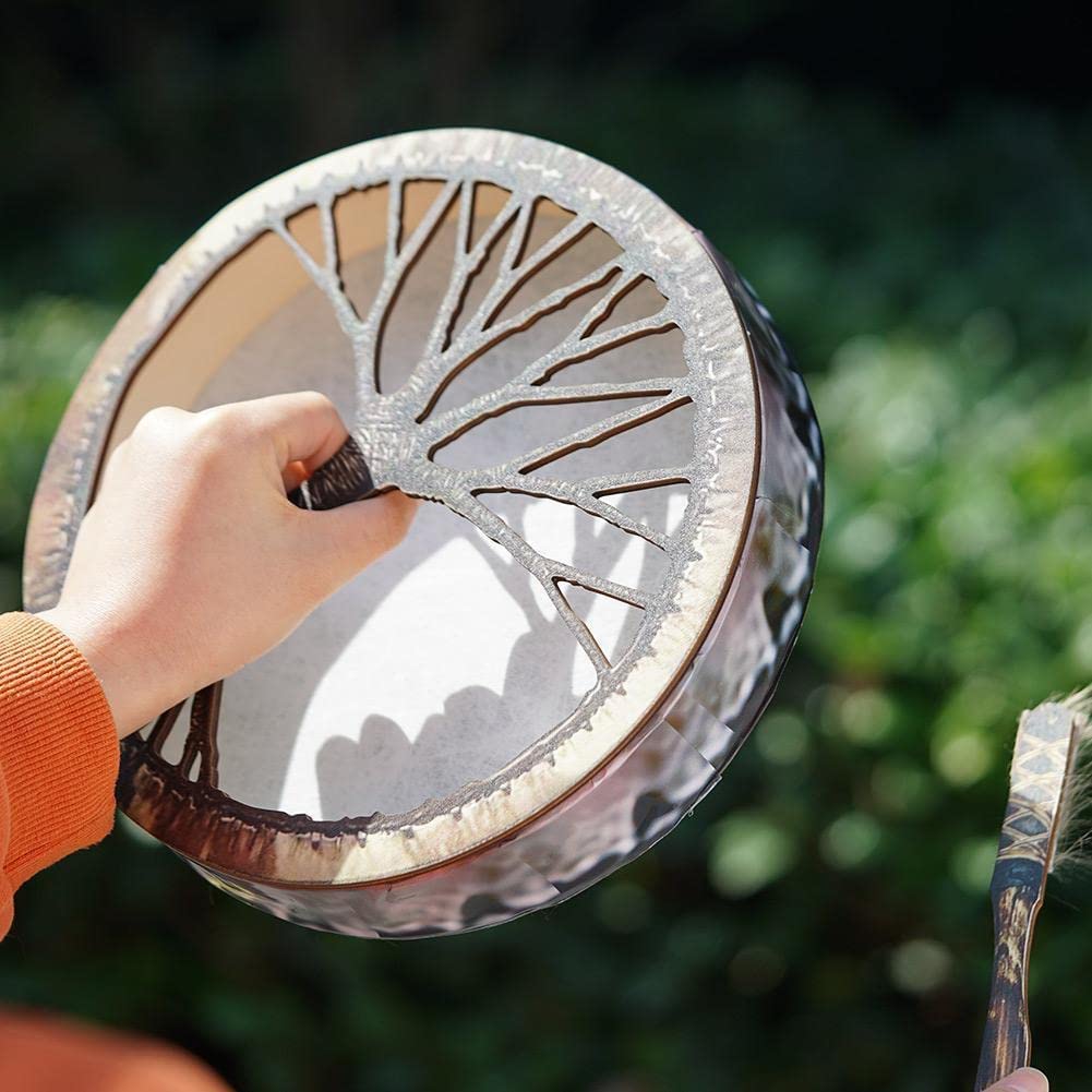 LIOONS Unique Tambour chaman Tambour chaman Traditionnel Arbre de Vie Tambour à Main Tambour en Bois avec bâtons Musique Tambour éthéré pour garçons et Filles Tambour à Langue Belle Voix