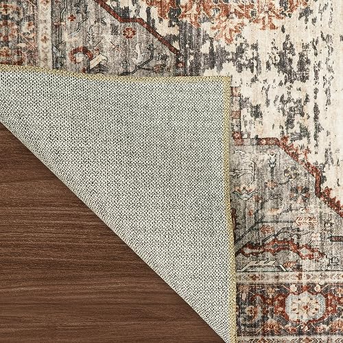 Washable 3x5 Area Rugs - Vintage Area Rug for Living Room Stain Resistant Carpet Low Pile Ultra-Thin Rugs for Bedroom Kitchen entryway with Non Slip Backing Home Decor Small Mat 3X5 Brick