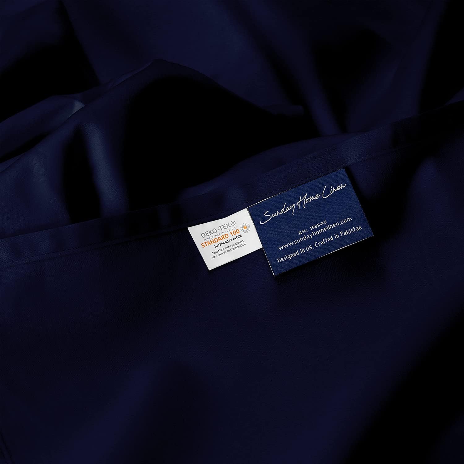 Sunday Home 400 Thread Count 100% Cotton Flat Sheet Only, Queen Solid Navy Blue - Long Staple Combed Cotton Top Sheet Only - Breathable, Silky Luxury Sateen Weave Flat Bed Sheet with 4 Inches Hem