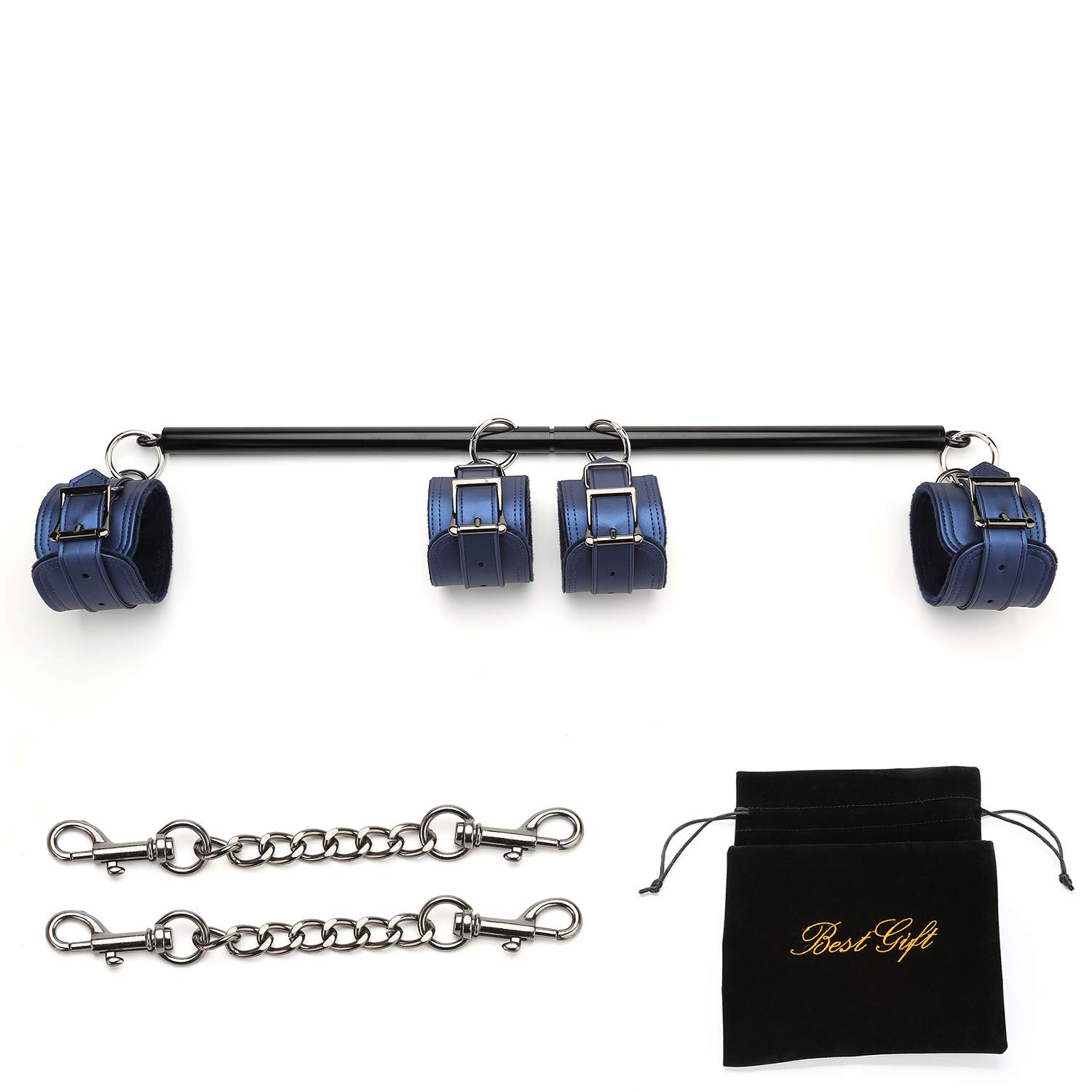 EXREIZST Black Adjustable Spreader Bar Set with 4 Adjustable Fur Blue Straps Sports Training Fitness Gear Home Gyms