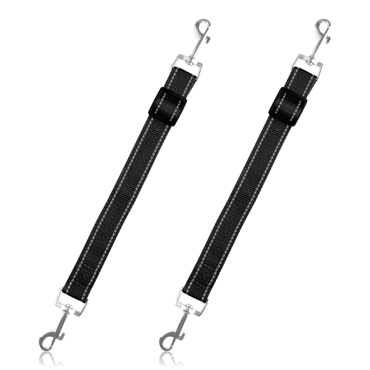 Lotsdonxia 2 Pcs Dog Collar Clip, Retractable Safety Lead Connector with Double Backup Clasps - Adjustable Reflective Nylon Clip for Harness to Collar Security (Black)