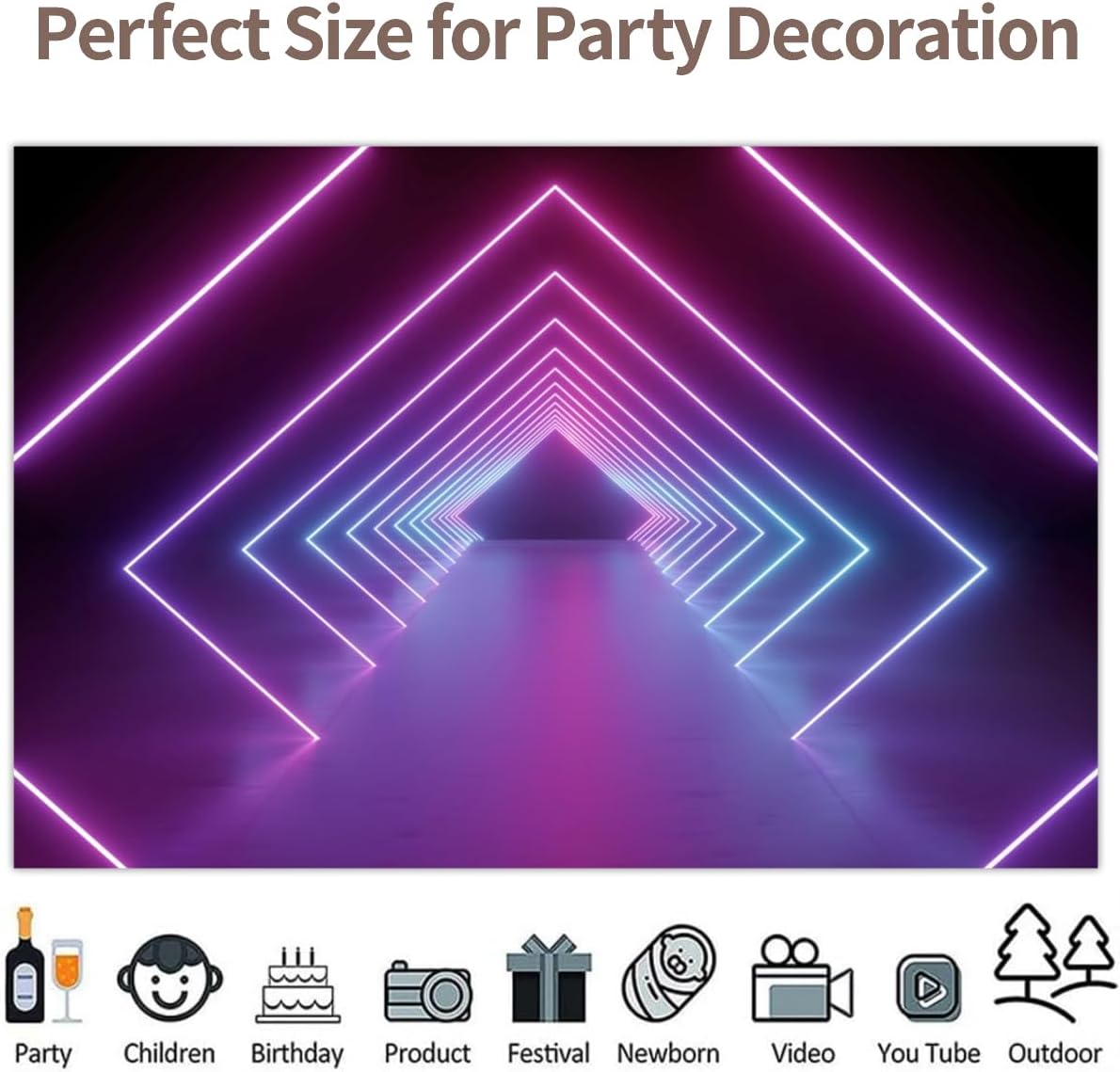 Leowefowa 7x5ft Vinyl Let's Glow Neon Party Backdrop Neon Lights Tunnel Party Photography Background Back to The 80 90's Theme Birthday Party Banner Studio Photo Booth Props image 4