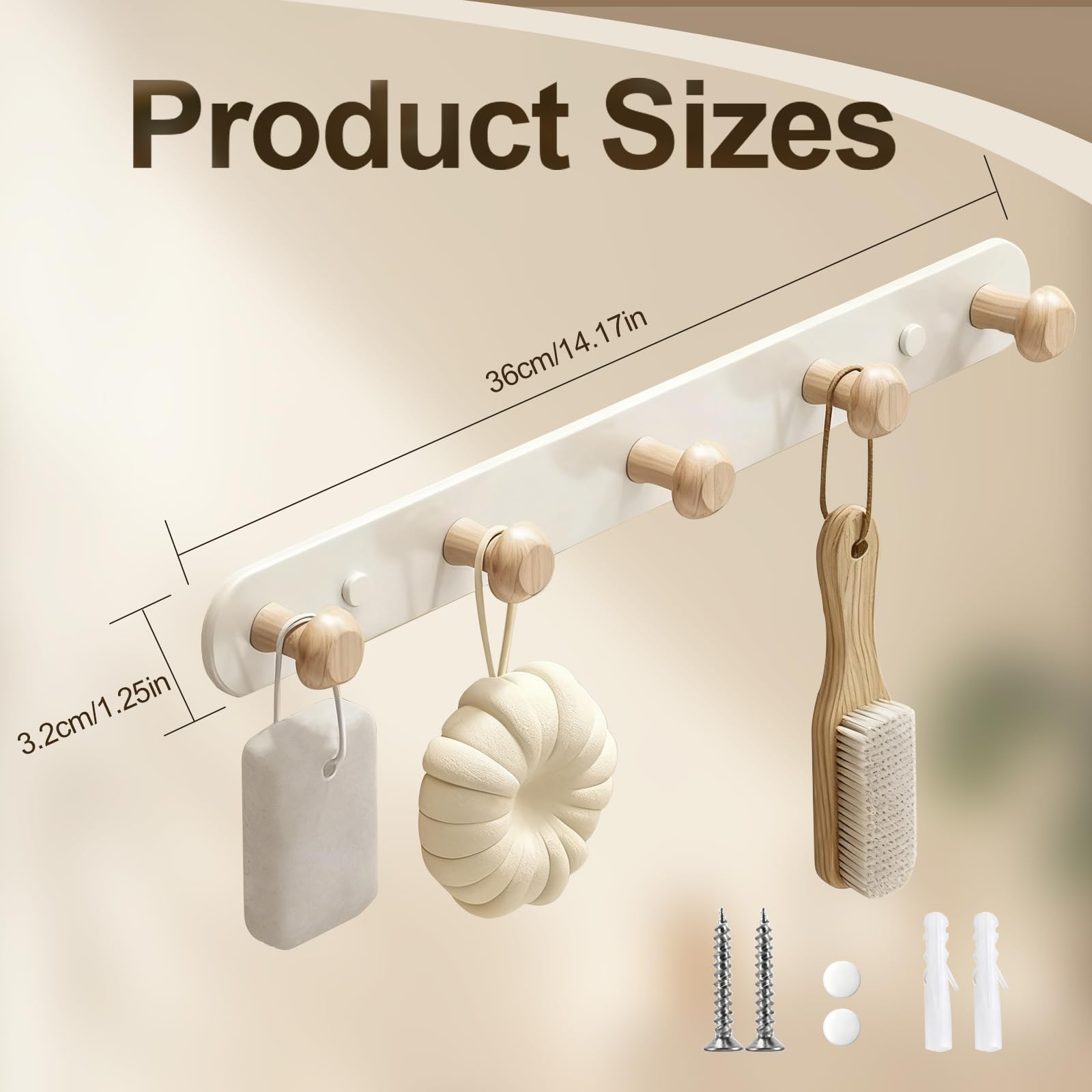 Appendiabiti da Parete in Legno Bianco 5 Ganci 36 cm x 3,2 cm