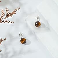 Vista 23 de Natural Stone Stud Earrings for Women 8mm Sterling Silver Genuine Gemstone Earrings Handmade Sterling Silver Crystal Stud Earrings for Women