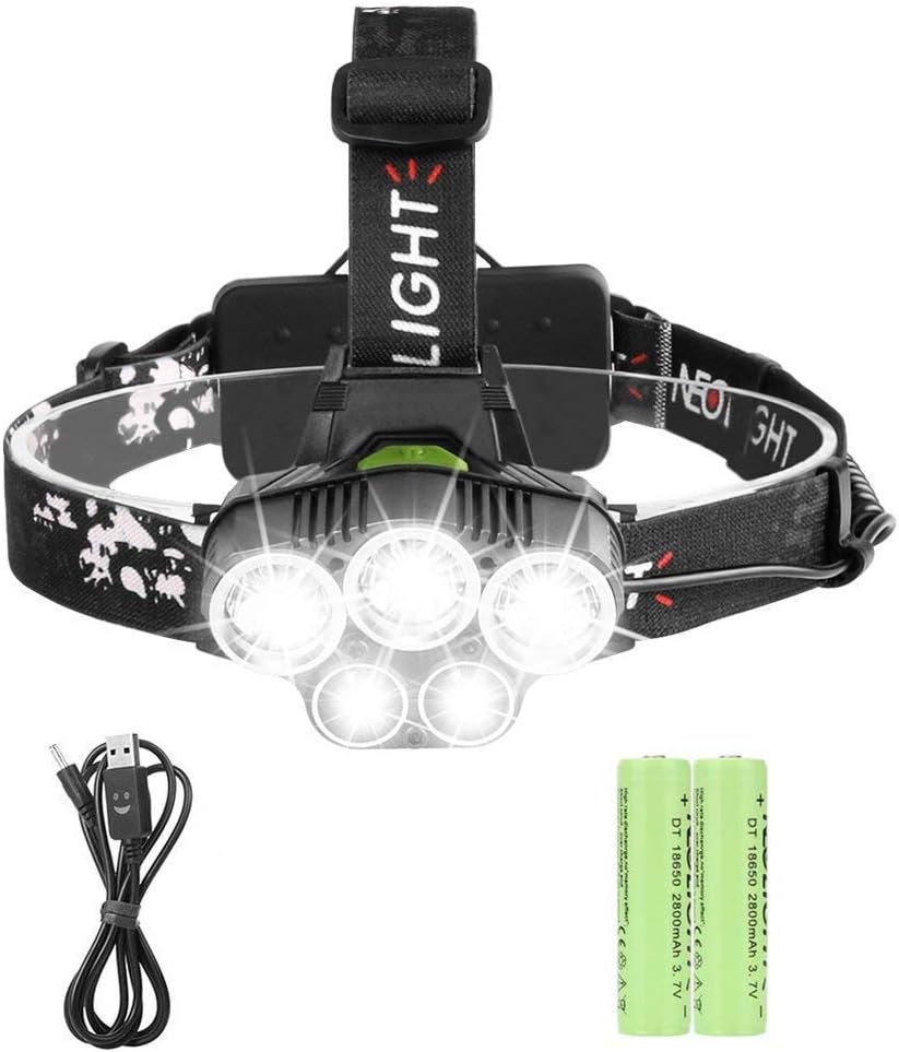 Rechargeable Headlamp, Super Bright 6000 Lumen, 6 Modes LED Headlight, Waterproof, Portable Hardhat Head Lamp, for Outdoor Camping Fishing Hunting Hiking Running Walking Cycling (Black)