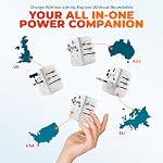 Universal Travel Adapter, All in One Wall Charger with High Capacity 10A and 2.4A 3xUSB, 3.0A Type-C, European Adapter, Worldwide AC Outlet Plugs for UK, EU, AU & Asia