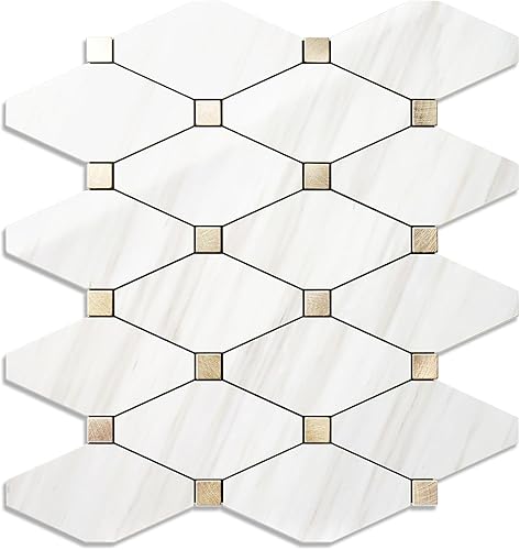 Miniatura 10 de STICKGOO Calacatta Golden Stick - 10 hojas para despegar y pegar, azulejos compuestos de aluminio, autoadhesivos de metal mixto para cocina, baño,