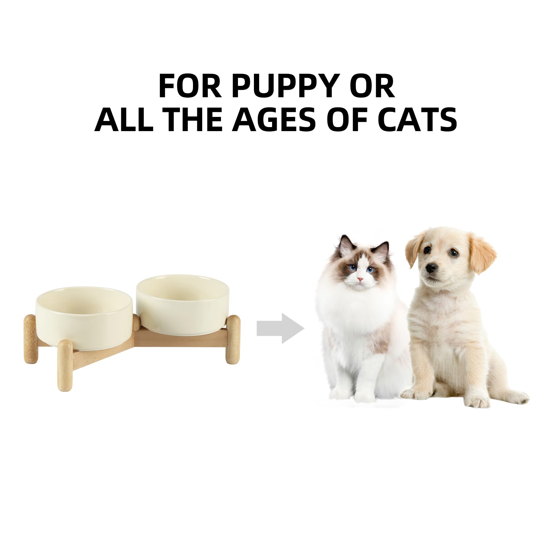 Havniva Juego de Cuencos Dobles elevados de cerámica de 5.1 Pulgadas con Soporte de Madera, Cuencos elevados para Alimentos y Agua para Perros de Raza de Juguete, Gatos, Gatitos, Platos para Perros