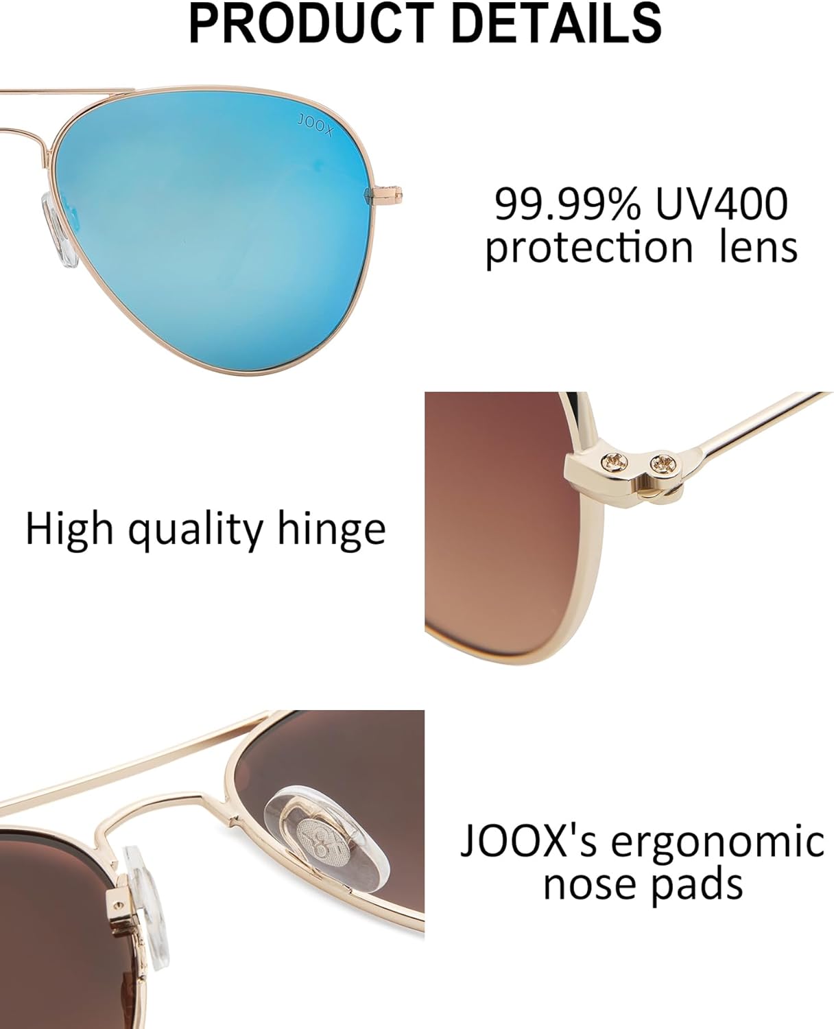JOOX Polarized Aviator Sunglasses for Women Men, UV400 Protection Lens and Lightweight Metal Pilot Frame - Image 4