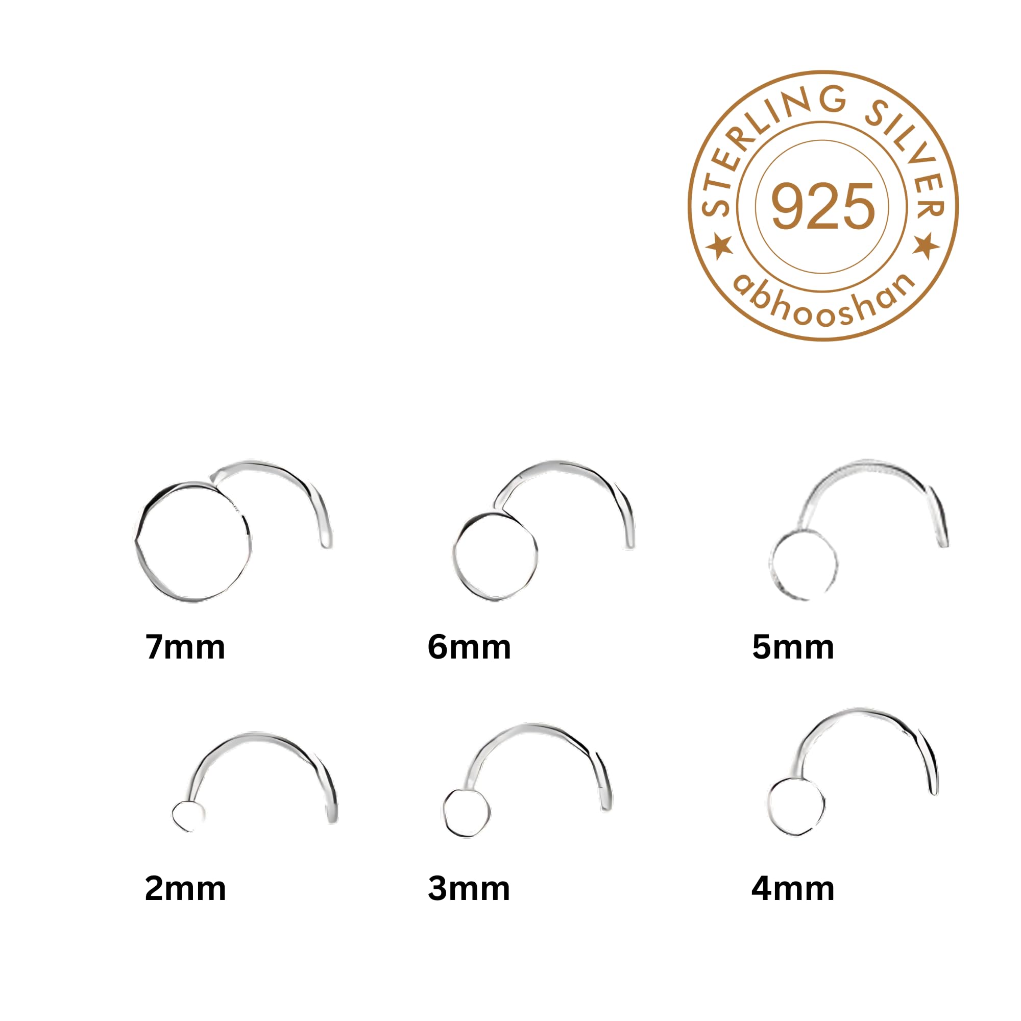 abhooshan 92.5 Sterling Silver & Gold Plated Flat Round Nose Pin For Women & Girls Stylish and Latest Body Jewelry for Couch Helix |Size 2mm to 6mm | With Certificate of Authenticity 2
