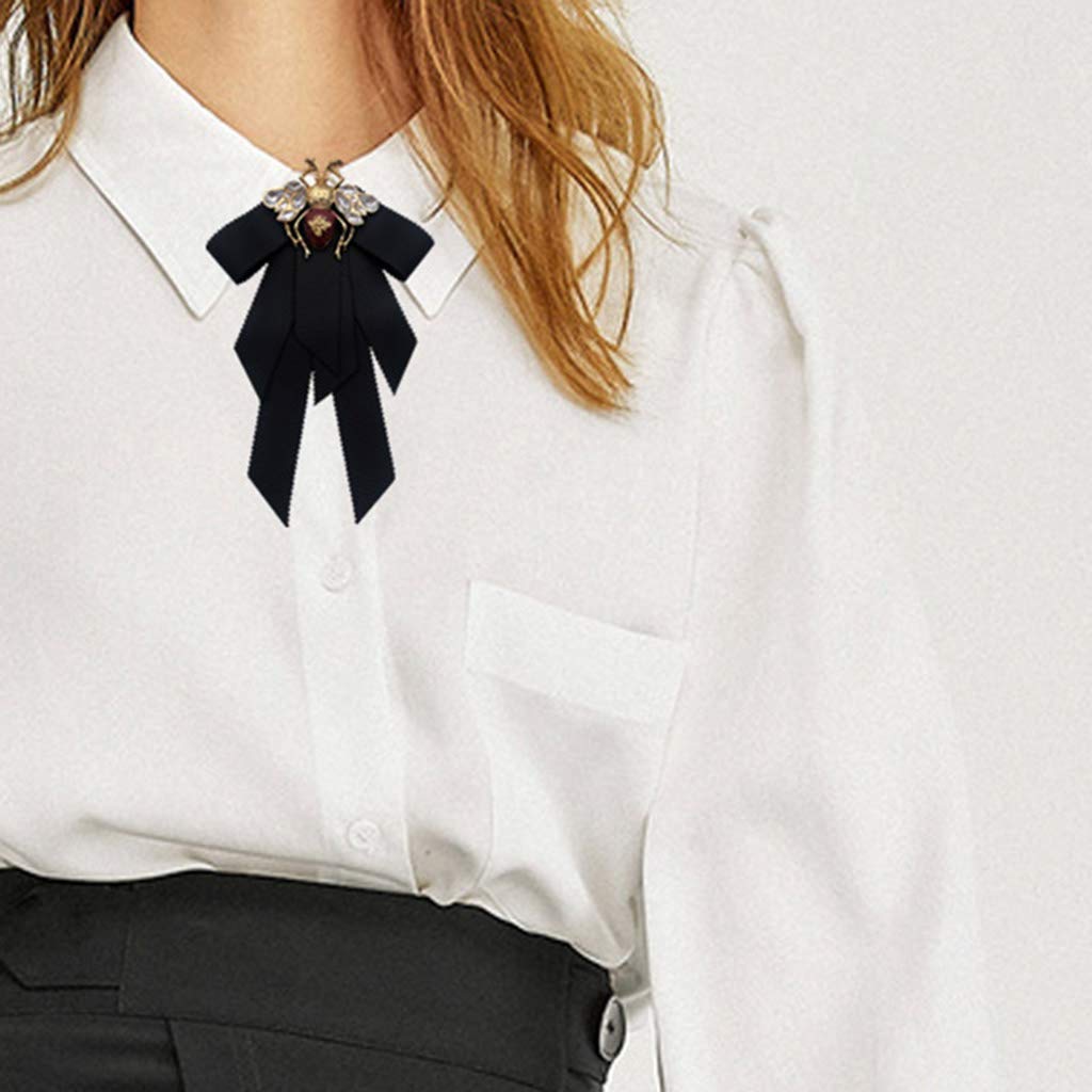 Ankexin Vintage Ribbon Women Big Bowtie Bowknot Bow Tie Cravat Crystal Brooch Pin