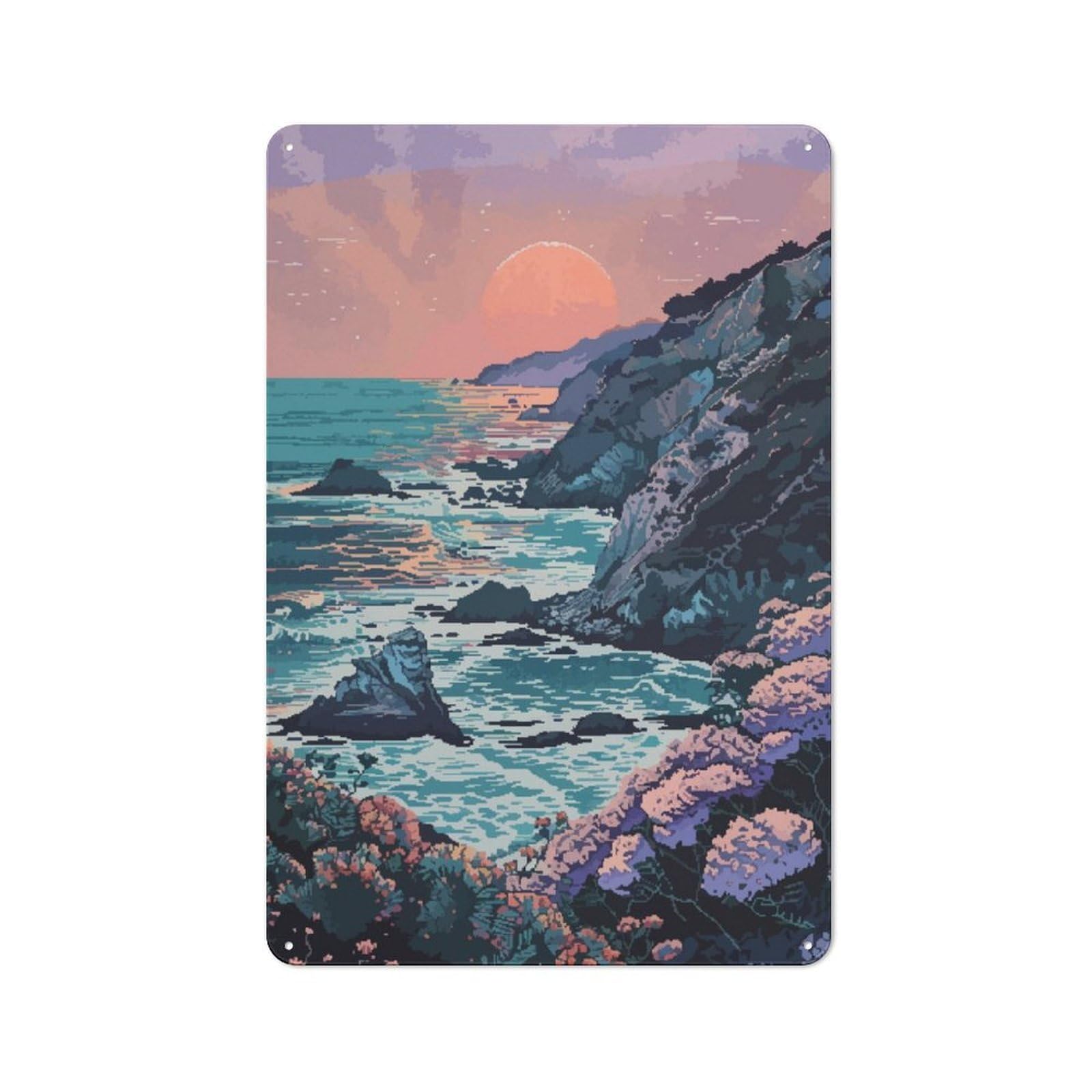 Junmoney Big Sur California Pixel Vintage Tin Wall Plaque 30X20cm For Café Or Restaurant, A Decorative Christmas Gift For Café Owners And Decorators