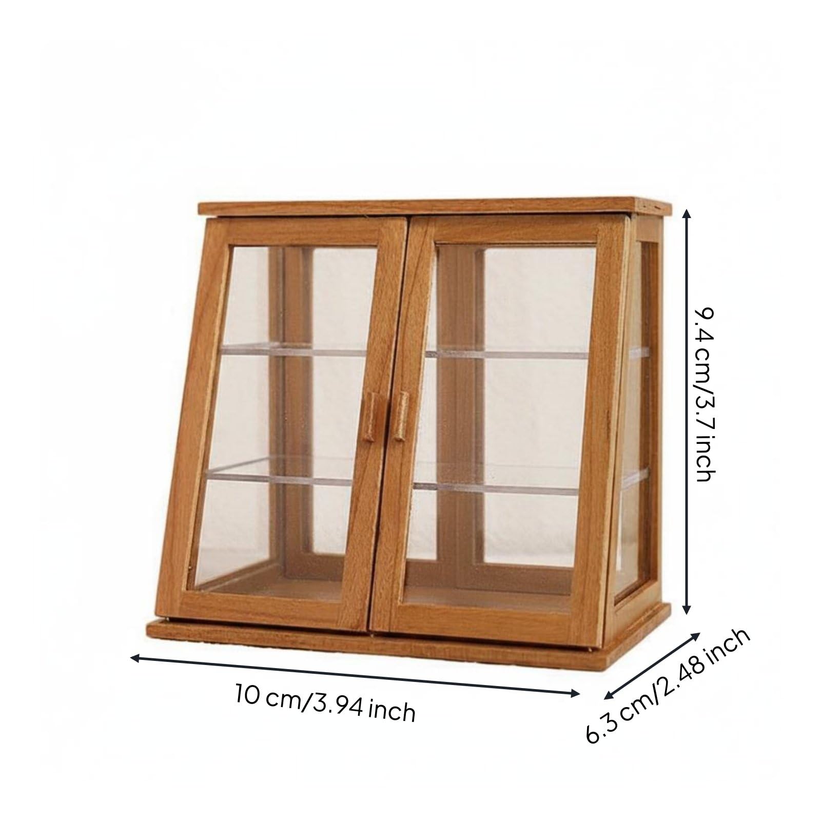 Mini Armadio Espositivo in Miniatura Vetrina Mobile Credenza Scaffale in Legno Ciliegio con Tre Ripiani Pannelli, D-Ciliegio, size to 4