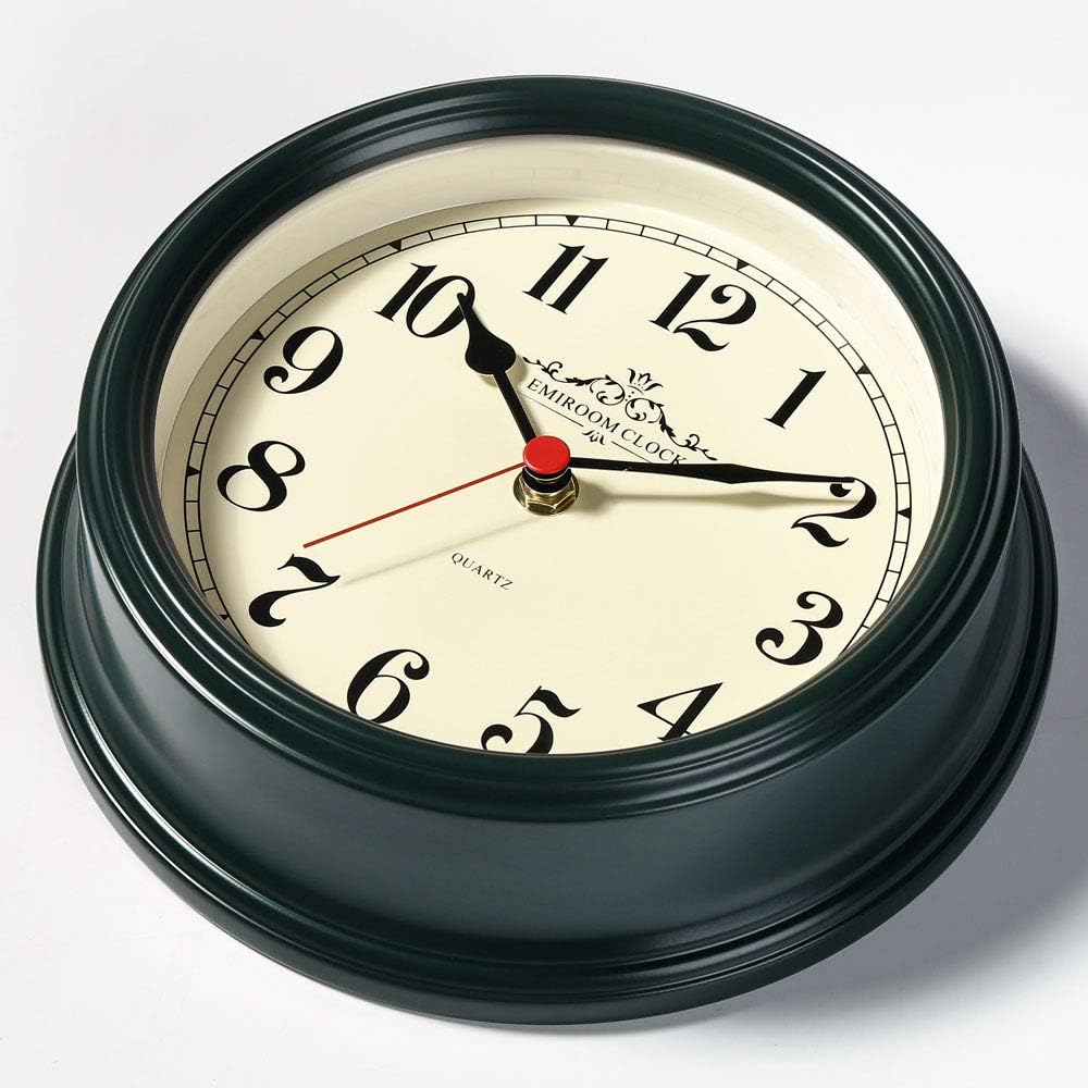 HROOME 8.6 Inch Retro Classic Metal Small Wall Clock - Silent Non Ticking Battery Operated Round Glass Lens Quartz Clocks for Living Room, Bedroom, Kitchen, Office (Dark-Green Arabic Numberal) [Energy Class A++]