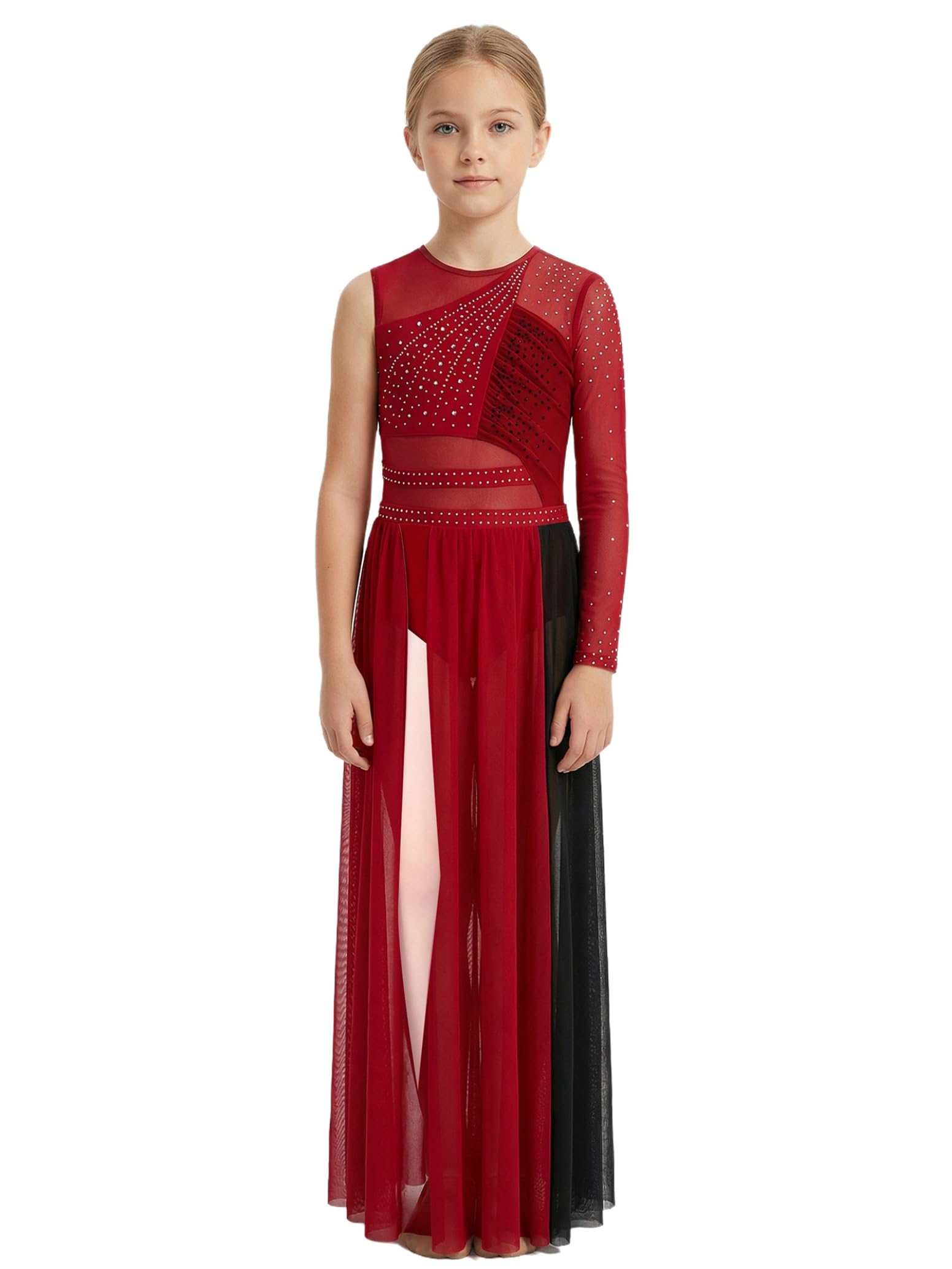 inlzdz Abito da Ballo Lirico Contemporaneo Bambina Strass Body da Pattinaggio Artistico Leotards Danza Classica Vestito da Balletto Samba Rumba Salsa