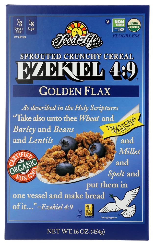 Food For Life Ezekiel 4:9 - Organic Flax Sprouted Whole Grain Cereal, Golden Flax , Vegan, 16 oz (Pack of 4) by Ezekiel