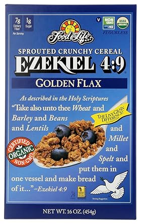Food For Life Baking Co. Cereal - Organic - Ezekiel 4-9 - Sprouted Whole Grain - Golden Flax - 16 oz - case of 6 - 95%+ Organic - Dairy Free - Yeast Free -Vegan